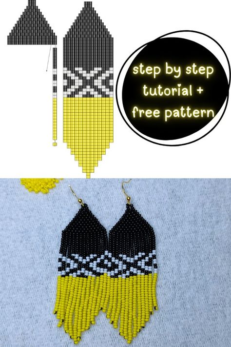 How to Make Beaded Fringe Earrings: 10 Step-by-Step Free Tutorial - Style Zuri Beaded Fringe Earrings Tutorial Free Pattern, Beaded Fringe Earrings Tutorial, Fringe Earrings Tutorial, Fringe Earrings Diy, Brick Stitch Pattern Earring, Seed Bead Jewelry Tutorials, Seed Bead Patterns Free, Beaded Gloves, Seed Beads Diy