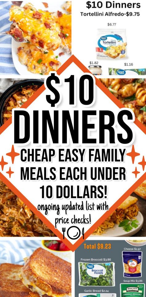 If you're looking for CHEAP dinners for a family – we’re talking 10 dollar MEALS – food UNDER $10 that can feed the family, this regularly updated price checked list of cheap dinner recipes are perfect for a family of 4 or more. These are extremely cheap meals for 'struggle' budget weekly meal planning. Cheap Family Dinners Groceries Budget, Meals For 20 Dollars, 2024 Budget Meals, Budget Meals Family Of 5, Cheap Noodle Dinners, Month Worth Of Meals On A Budget, Meals For Under 20 Dollars Budget, Extreme Cheap Meals, Cheap Meals Under 10 Dollars