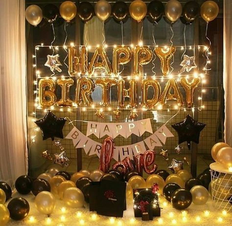 Golden Balloon Decoration, Birthday Wishes Love, Golden Happy Birthday, Birthday Decorations Ideas, Birthday Party Decorations For Adults, Birthday Decorations At Home, Birthday Cake For Husband, Birthday Room, Aloe Vera Drink