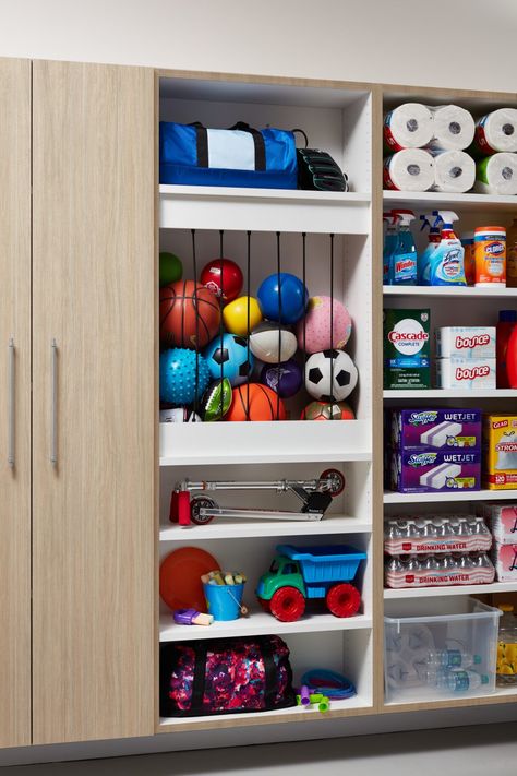 Garage Storage Cabinets & Organization | Inspired Garage - Custom Closets Las Vegas | Inspired Closets Las Vegas Garage Closet Organization, Utility Balcony, Declutter Inspiration, Organize Garage, Overhead Storage Rack, Garage Closet, Garage Systems, Garage Organization Tips, Garage Organizing