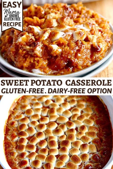 Potato Recipes Dairy Free, Gluten Free Sweet Potato Recipes, Sweet Potato Casserole Vegan, How To Roast Potatoes, Gluten Free Sweet Potato Casserole, Dairy Free Thanksgiving Recipes, Thanksgiving Sweet Potato Recipes, Dairy Free Thanksgiving, Casserole Vegan