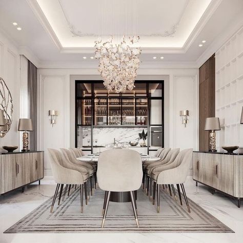 Neoclassical Dining Room, Modern Classic Dining, Neoclassic Interior, Dining Room Design Luxury, Modern Classic Interior, Manger Design, Luxurious Interior Design, Neoclassical Interior, Dining Room Contemporary