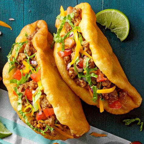 Easy Fry Bread, Navajo Fry Bread, Fry Bread Tacos, Indian Tacos, Fried Bread Recipe, Fried Tacos, Bread Dough Recipe, Frozen Bread Dough, Fish Tacos Recipe