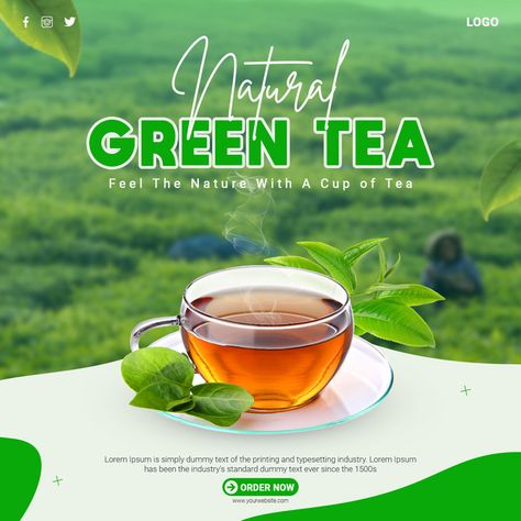 Tea Advertising Design, Tea Social Media Post, Tea Social Media, Tea Poster Design, Tea Ads, Hot Green Tea, Drawing Book Pdf, Travel Advertising Design, Hot Winter Drinks