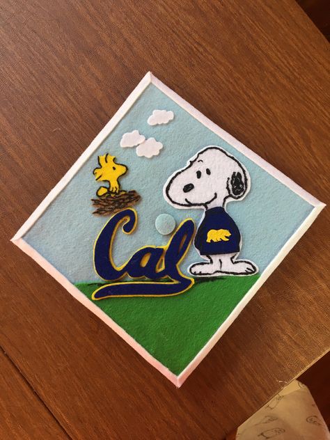 Berkeley Cap Decoration, Sarcastic Graduation Caps, Pochacco Graduation Cap, Felt Graduation Cap, Grad Cap Decorations High School, Miffy Graduation Cap, Berkeley Grad Cap, Snoopy Graduation Cap Designs, Art Grad Cap