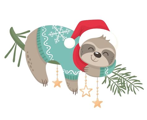 Christmas Sloth Drawing, Sloth Meme, Sloth Drawing, Christmas Sloth, Christmas Lights In Living Room, Cute Sloth, Cute Backgrounds, Christmas Wallpaper, Vector Photo