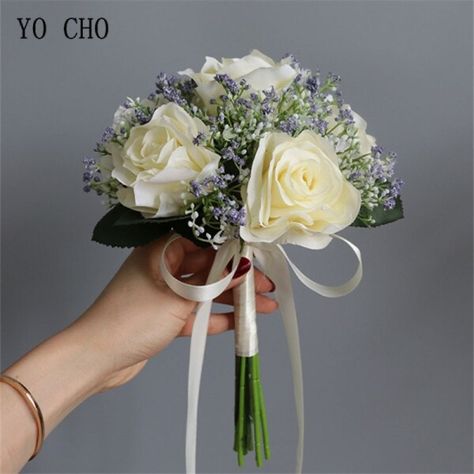 US $3.74 34％ Off | Artificial Roses Babysbreath Flowers Bouquet Silk Gypsophila Fake Flowers Wedding DIY Home Table Vase Decoration Faux Flores Wedding Bouqette Of Flowers, Bouqette Of Flowers Wedding, Small Wedding Bouquet Simple, Bride Rose Bouquet, Bridesmaid Flowers Simple, Small Bridesmaid Bouquet, Rose Bouquet Wedding, Small Bridesmaid Bouquets, Fake Flowers Wedding