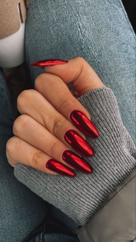 Red Wedding Nails, Red Chrome Nails, Bridesmaids Nails, Nagellack Trends, Chrome Nails Designs, Her Nails, Nails And Makeup, Xmas Nails, Chic Nails