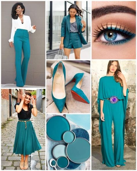 Warm Spring Outfits, Turquoise Clothes, Dresses Straight, Teal Outfits, Colour Combinations Fashion, Color Combos Outfit, Color Blocking Outfits, Color Combinations For Clothes, Trending Fashion Outfits