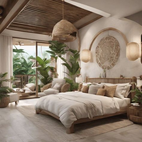 Bali Rooms Ideas, Bali Inspired Bedroom Ideas, Villa Room Bedrooms, Aztec Style Bedroom, Balinese Bedroom Design, Bali Bedroom Interior, Modern Bedroom Design Interiors, Bali Bedroom Design, Bali Decor Interior Design