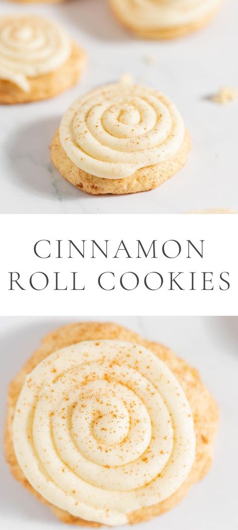 If you’ve ever wished you could pack the taste of a cinnamon roll into a cookie, you’re in luck! These Cinnamon Roll Cookies are a spiced delight with tangy cream cheese icing swirled on top. Cinnamon Rolls Sugar Cookies, Recipes With Cream Cheese Icing, Cream Cheese Icing Desserts, Chewy Cinnamon Cookies, Cookie Recipes Cream Cheese, Cookies With Icing On Top, Cream Cheese Icing For Cookies, Cinnamon Bun Cookies, Cinnamon Cream Cheese Cookies