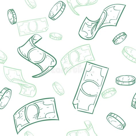 Doodle cash flow. Raining money seamless vector pattern. Falling sketch dollars background royalty free illustration Falling Sketch, Money Reference, Background Money, Photo Doodle, Money Design Art, Raining Money, Money Background, Money Tattoo, Money Notes