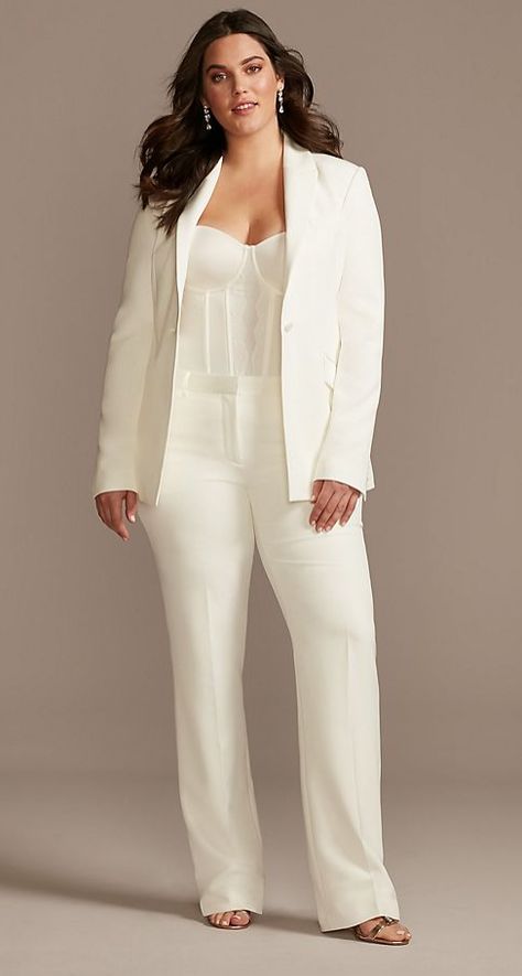 Plus Size Bridesmaids Dresses, Wedding Suit Women, Plus Size Bridesmaids, Plus Size Pant Suits, Bridal Pantsuit, Wedding Jumpsuits, Plus Size Suit, Mother Of The Bride Gowns, White Wedding Suit