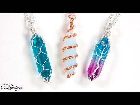 3 easy ways to wrap a crystal tutorial 😃 - YouTube Easy Wire Wrapping Stones, Crystal Necklace Diy, Crystal Tutorial, Wrapped Crystal Point, Wrapping Crystals, Crystal Jewelry Diy, Diy Wire Jewelry Rings, Wire Wrapped Crystal Pendant, Wire Wrapped Stone Jewelry