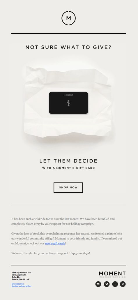 Introducing Moment Gift Card - Really Good Emails Mailing Design, Email Layout, Edm Design, Marketing Design Inspiration, Email Marketing Design Inspiration, Email Inspiration, Gift Card Design, Email Ideas, Email Newsletter Design