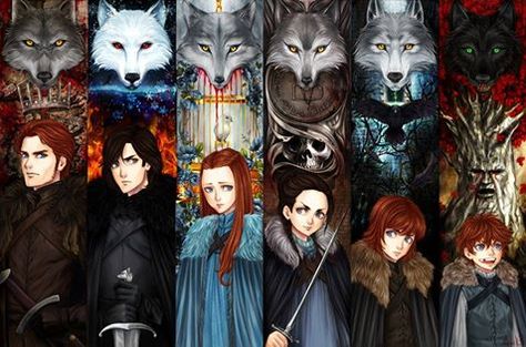 Les enfants Stark et leurs loups   #gamesofthrones #fantôme #jonsnow #ariastark Stark Children, Stark Direwolf, Dessin Game Of Thrones, Stark Family, Game Of Thrones 3, Robb Stark, Got Game Of Thrones, Asoiaf Art, Jaime Lannister