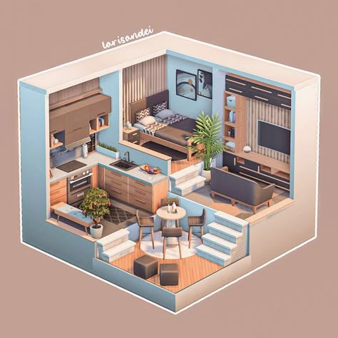 The Sims 4 Building Ideas No Cc, Sims 4 Tiny House Ideas Layout, Sims 4 Tiny Home Ideas, Sims 4 Tiny House Inspiration, Sims 4 One Room House, Tiny Apartment Sims 4, Sims Play Ideas, Cute Sims 4 Houses No Cc, Sims 4 Build Ideas Layout Tiny House