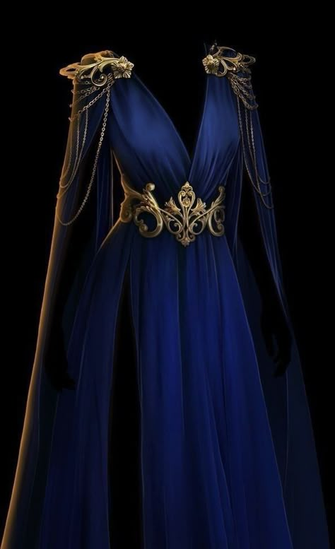 Dark Blue Fantasy Gown, Celestial Fantasy Outfit, Dark Blue Prom Dress Long Sleeve, Dark Blue Fantasy Dress, Dark Blue Dress Aesthetic, Blue Fantasy Outfit, Blue Fantasy Dress, Night Court Fashion, Fantasy Dress Art