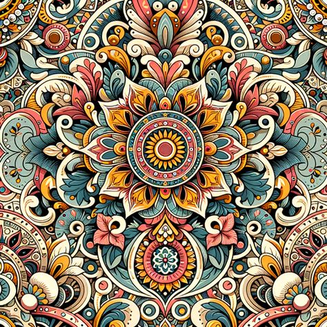 Discover the elegance of our Exotic Mandala Fusion pattern, where traditional South Asian artistry meets bohemian chic. Perfect for textiles and wallpapers, its intricate detailing and harmonious color mix captivate the eye. #FashionDesign #TextileArt #MandalaPattern #BohoStyle #SeamlessDesign South Indian Patterns, South Asian Patterns, Asian Branding, South Indian Culture, Design Vision Board, Traditional Prints, Indian Prints, Asian Design, Indian Culture