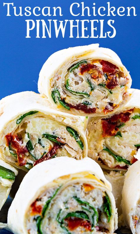 Tuscan Chicken Pinwheels with spinach and sun-dried tomatoes. Mini Turkey Sandwiches For Parties, Lunch Recipies, Keto Wraps, Turkey Pinwheels, Gameday Recipes, Turkey Roll, Turkey Roll Ups, Chicken Pinwheels, Pinwheel Sandwiches