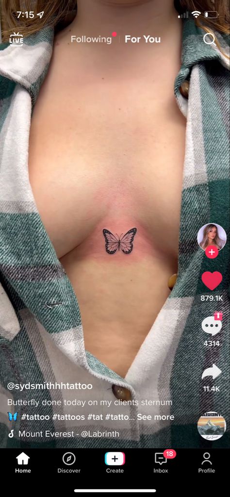 Butterfly Sternum Tattoo, Tattoo Papillon, Abdomen Tattoo, Small Chest Tattoos, Small Butterfly Tattoo, Butterfly Tattoos For Women, Chest Tattoos For Women, Cute Little Tattoos, Stomach Tattoos