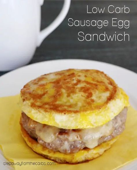 This sausage, egg, and cheese sandwich contains just 2g net carbs - total! A low carb, gluten free, and keto-friendly breakfast or brunch for one! Keto Egg Sandwich, Keto Egg Sandwich Breakfast, Low Carb Breakfast Sandwich, Sausage Egg And Cheese Sandwich, Sausage Egg Sandwich, Keto Breakfast Sandwich, Low Carb Sausage, Food Recipes Keto, Breakfast Sandwiches Frozen