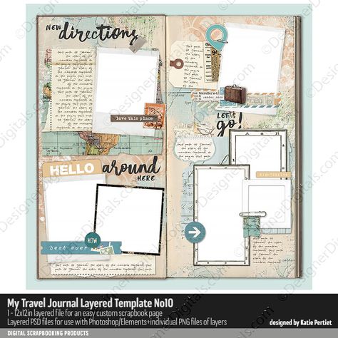 Goal Journal Ideas Layout, Notebook Layout Ideas, Journal On Ipad, Digital Travel Journal, Photo Album Template, Instagram Feed Template, Scrapbooking Borders, Notebook Layout, Scrapbooking Layouts Travel