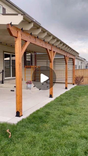 Sequoia Custom Builders on Instagram: "Another pergola 🌿🔥  .  @cover_your_pergola  #pergola #patio #carpentry #beamwork #architecture #backyard #denver  #sequoiacustombuilders @kellyb213 #colorado #bouldercolorado #denver #coveryourpergola" Pergola Built Off House, Backyard Patio Overhang, Arbor Attached To House, Backyard With Covered Patio, L Shaped Covered Patio Ideas, Pergolas Ideas Backyard, Backyard Patio Designs Pergola, Pergola Attached To House With Roof, Backyard Patio Covers Ideas