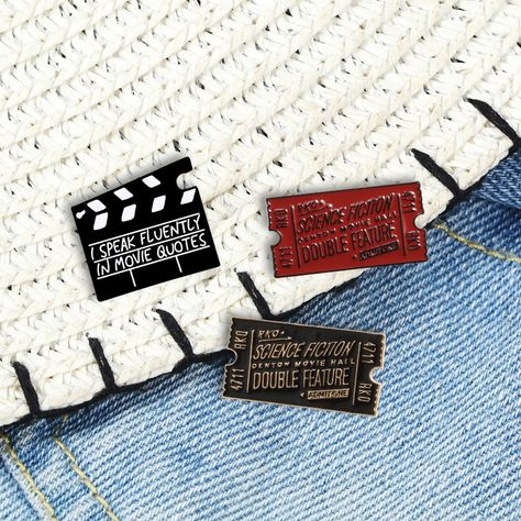 Aesthetic Jacket, Aesthetic Bookmarks, Keychain Aesthetic, Video Logo, Pins For Backpacks, Enamel Pin Display, Shopping Aesthetic, Cute Enamel Pins, Movie Ticket