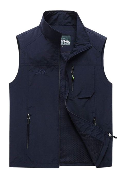 Men's Casual Outdoor Lightweight Quick Dry Travel Safari Fishing Vest Gilet Cargo, Mens Outdoor Vest, Outdoors Outfits, Travel Vest, Khaki Vest, Navy Blue Vest, Men Vest, Waistcoat Men, Pocket Vest