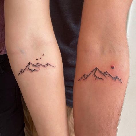 Mountain Tattoo With Trees Simple, Mountain Tattoo Ideas Simple, 4 Mountain Tattoo, Four Mountains Tattoo, Mountain Mama Tattoo, Small Mountain Tattoos For Women Forearm, Two Mountains Tattoo, Pretty Mountain Tattoos, Simple Mountain Outline