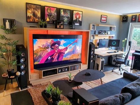 Gamer Living Room, Small Game Rooms, Video Game Room Design, Living Room Setup, Game Room Ideas, Video Game Rooms, Bedroom Setup, Gaming Room Setup, Games Room