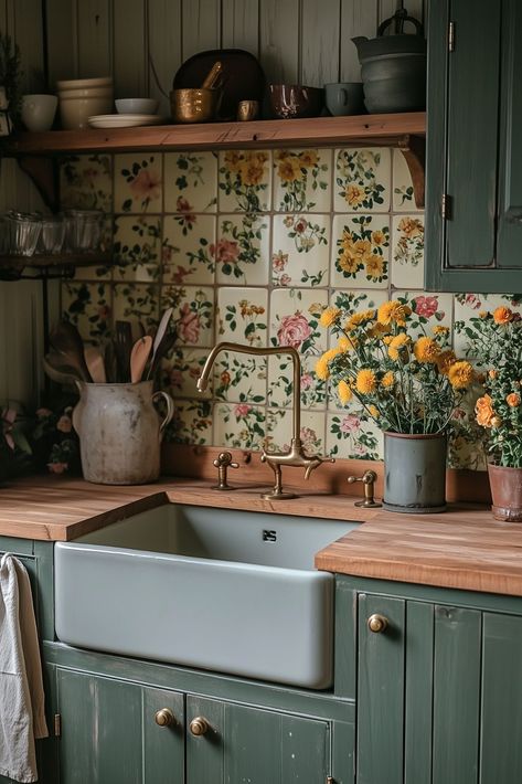 Cottagecore Kitchen, Casa Vintage, Cottage Kitchens, Cozy Kitchen, Dream House Interior, Cottage Kitchen, Green Kitchen, Dream House Decor, Dream Home Design