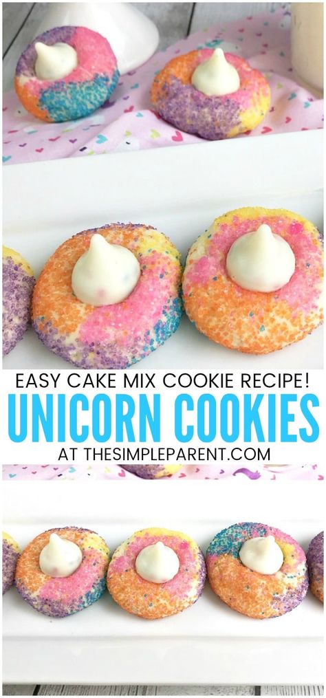 Cake Mix Cookie Recipe, Cookies Unicorn, Unicorn Poop Cookies, Unicorn Food, Unicorn Desserts, Cake Mix Cookie, Unicorn Themed Birthday Party, Kiss Cookies, Unicorn Cookies