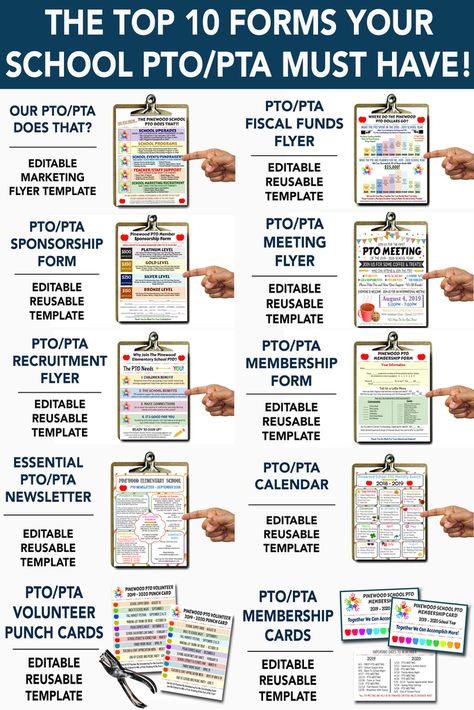 All the essential pto pta forms you need!  Editable templates for your school pto pta organization.  Marketing membership donation financial forms and more!! Pto Secretary Binder, Pto Recruitment Ideas, Pto Communication, Pta Membership Ideas, Pto Forms, Pto Fundraising Ideas, Pta Membership Drive, Pto Membership, Pta Organization