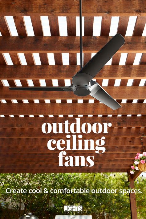 Create cool & comfortable outdoor spaces with our large selection of ceiling fans designed for the outdoors. No matter your style or budget, you will find an outdoor fan to beautifully suit your space. Plus, free shipping on all orders over $49, 110% price match and select items offer free 2-day delivery. #PergolaCeilingFan #PorchCeilingFans #BestOutdoorCeilingFans Pergola With Ceiling Fan, Outdoor Ceiling Fans Pergola, Porch Fans Outdoor, Outside Fans, Best Outdoor Ceiling Fans, Coastal Ceiling Fan, House Ventilation, Outdoor Pavillion, Brass Ceiling Fan