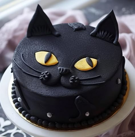 Black Cat Birthday Cake, Halloween Cat Cake, Cat Themed Cake, Black Cat Cake, Stylish Cake, Birthday Cake For Cat, Cat Cupcakes, Halloween Food Treats, Animal Cakes