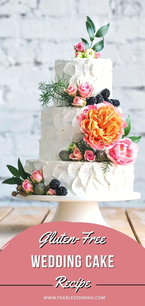 Gluten Free Wedding Cake Recipe, Wedding Meal Ideas, Gluten Free Dairy Free Cake, Cake Recipe For Decorating, Gluten Free Banana Cake, Gluten Free Wedding Cake, Gluten Free Wedding, Gluten Free Birthday Cake, Homemade Wedding Cake