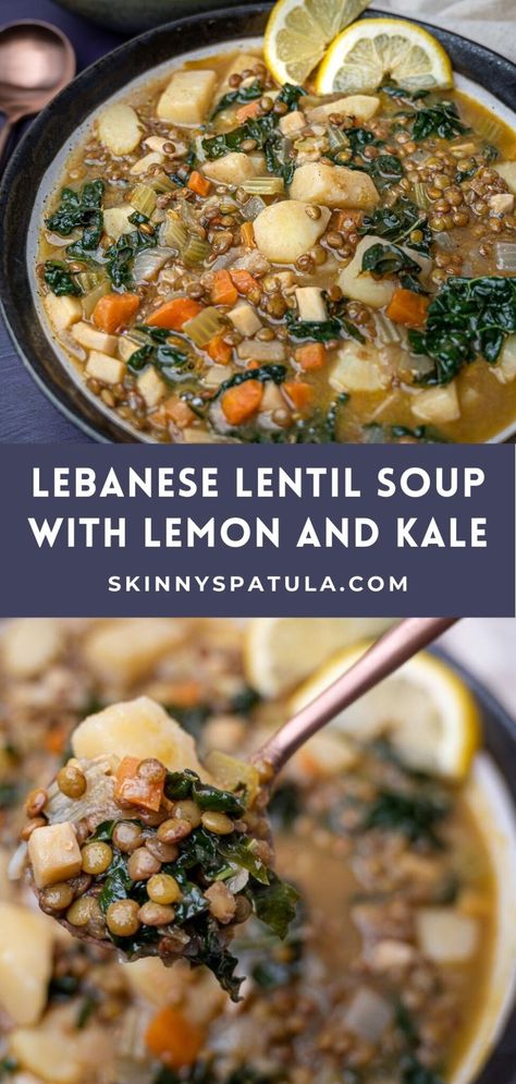 Kale Lemon Soup, Lebanese Soup, Lemon Lentil Soup Recipe, Lentil Soup With Lemon, Middle Eastern Lentil Soup, Lentil Kale Soup, Lentil Potato Soup, Lebanese Lentil Soup, Soup With Lemon