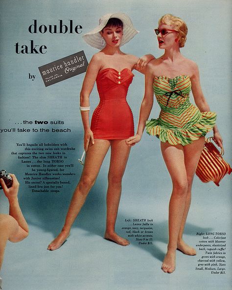 Maurice Handler swimsuits c.1955 Vintage Bathing Suits, Vintage Swim, Vintage Swimsuit, Fashion 1950s, Vintage Swimwear, Vintage Swimsuits, Double Take, Vintage Beach, Moda Vintage