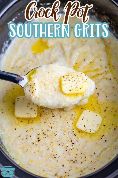 Crock Pot Southern Grits - The Country Cook Crock Pot Grits, Crockpot Grits, Southern Grits, How To Cook Grits, Creamy Grits, Slow Cooker Breakfast, Grits Recipe, Breakfast Meals, Country Cook