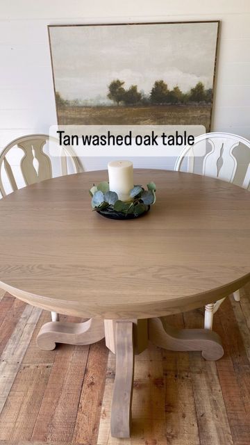 Two Tone Wood Dining Table, Oak Dining Table Redo, Oak Table Stain Colors, Refinish Oak Kitchen Table, Round Oak Dining Table Redo, How To Stain A Wood Table, Redone Oak Table, Refinish Oak Dining Table, Refinishing Old Oak Table