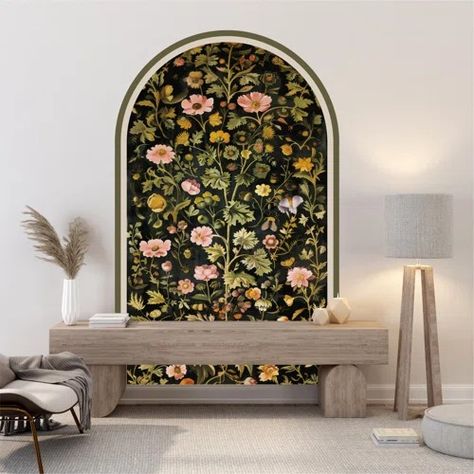 Vintage Floral Decal Removable | Wayfair Art Accent Wall, Accent Wall Art, Peel And Stick Mural, Botanical Floral Art, Grand Art Mural, Wallpaper Accent Wall, Botanical Wallpaper, Wallpaper Removable, Nature Indoors