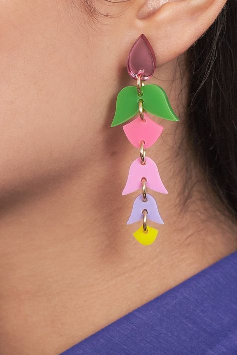 Perspex Earrings, Lotus Bud, Easy Perler Bead Patterns, Bff Jewelry, Laser Cut Jewelry, Acrylic Jewelry, Funky Earrings, Acrylic Jewellery, Plastic Jewelry