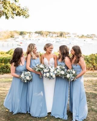 Dusty Blue Bridesmaid Dresses Real Weddings | Birdy Grey Blue Wedding Mood Board, Bridesmaid Dresses Baby Blue, Country Wedding Dresses Bridesmaid, Dresses Baby Blue, Birdy Grey Bridesmaid, Baby Blue Bridesmaid Dresses, Grey Weddings, Country Bridesmaid Dresses, Mauve Bridesmaid Dress