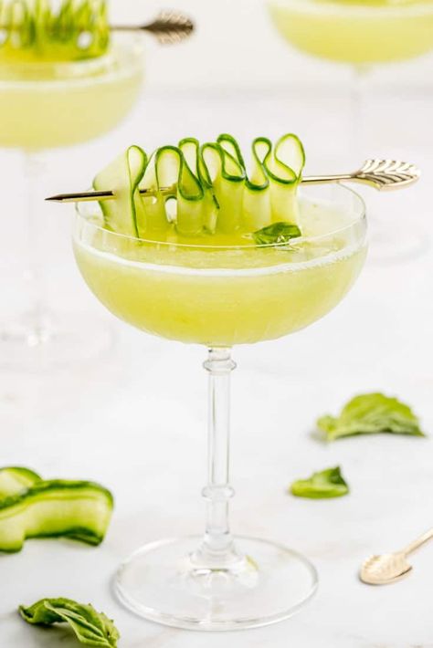 Cucumber Basil Gimlet #cocktail #cucumber #basil #lime #simplesyrup #gin #alcohol #drink | A Classic Twist 2024 Cocktails, Cucumber Gin Cocktail, Cucumber Gimlet, Basil Gimlet, Gin Alcohol, Basil Cocktail, Cucumber Basil, Gimlet Recipe, Cucumber Cocktail