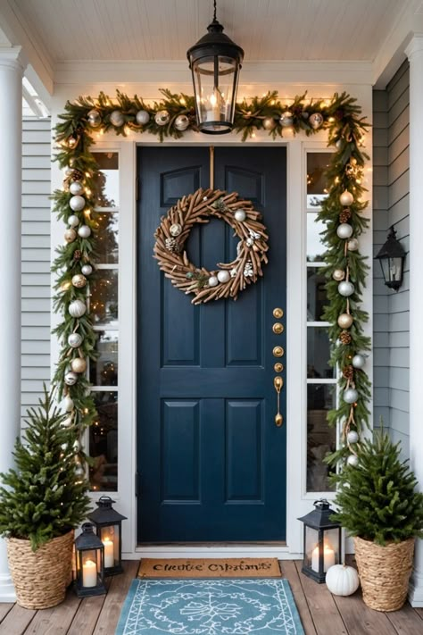 20 Christmas Porch Decorating Ideas – ToolzView Front Doorway Christmas Decor, Small Front Door Christmas Decor Ideas, Christmas Decoration House Outdoor, Christmas Door Step Decor, Minimalist Christmas Decor Front Porch, Raised Ranch Christmas Decor Outside, Christmas Stoop Decor, Small Porch Winter Decorating Ideas, Christmas Lights On House Exterior Porch