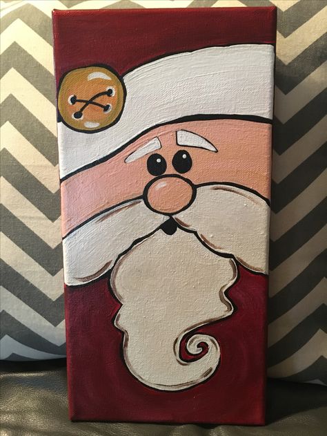 Santa Claus Canvas Painting Easy, Simple Paintings For Christmas, Santa Canvas Painting Easy, Gingerbread Man Painting On Canvas, Easy Christmas Things To Paint, Christmas Diy Painting Canvas, Simple Christmas Canvas Paintings, Christmas Painting Ideas On Canvas Easy, Christmas Easy Paintings