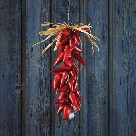 Follow our step by step instructions for making your own chile ristra. They are great for decorating while also drying out your peppers. Chilli Decorations, Dry Peppers, Chilli Cookoff, Chile Ristra, Chili Peppers Decor, Dried Red Chili Peppers, Hatch Chiles, Dried Chili Peppers, Chile Jalapeño