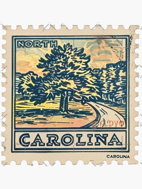 "Vintage North Carolina Scenic Landscape Stamp - Collectible Travel Art" Sticker for Sale by tiigerdad | Redbubble North Carolina Tattoo, Travel Memorabilia, Vintage Postage Stamps, Classic Truck, Vintage Postage, Travel Stickers, Vintage Stamps, Travel Board, Scenic Landscape